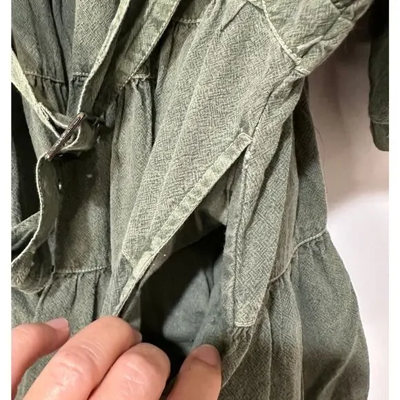 Free People Hampton Belted Mini Dress Crystal Kelp Cotton Size Medium NWOT Chic Mini